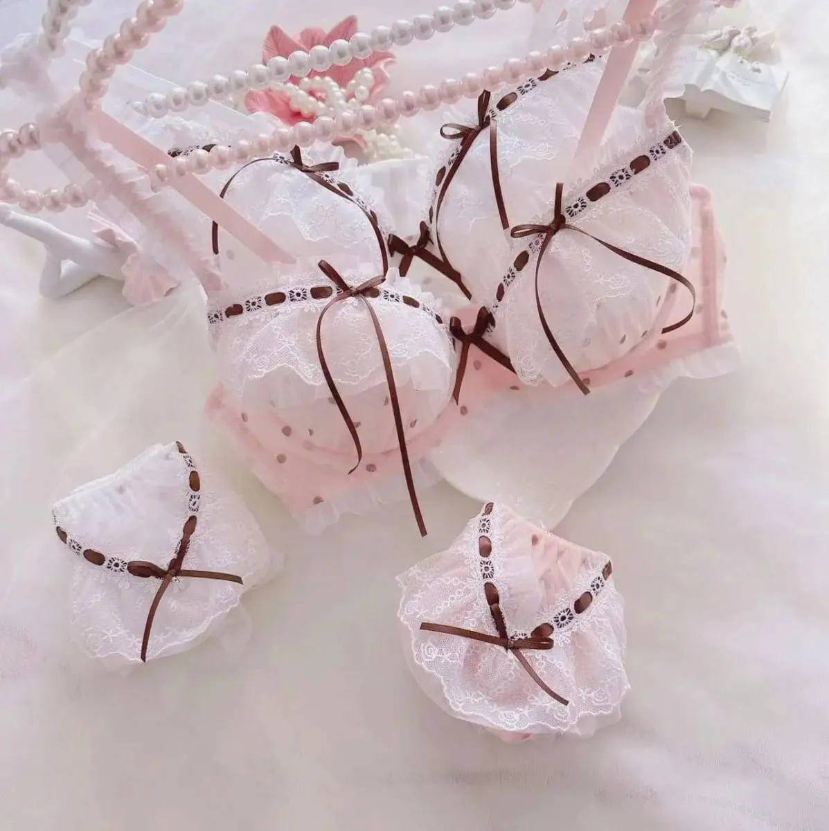 Pakaian dalam super cantik pita larut dalam air polka dot cangkir tipis gaya kampus gadis pelajar lucu berkumpul bra pakaian dalam seksi — image 2