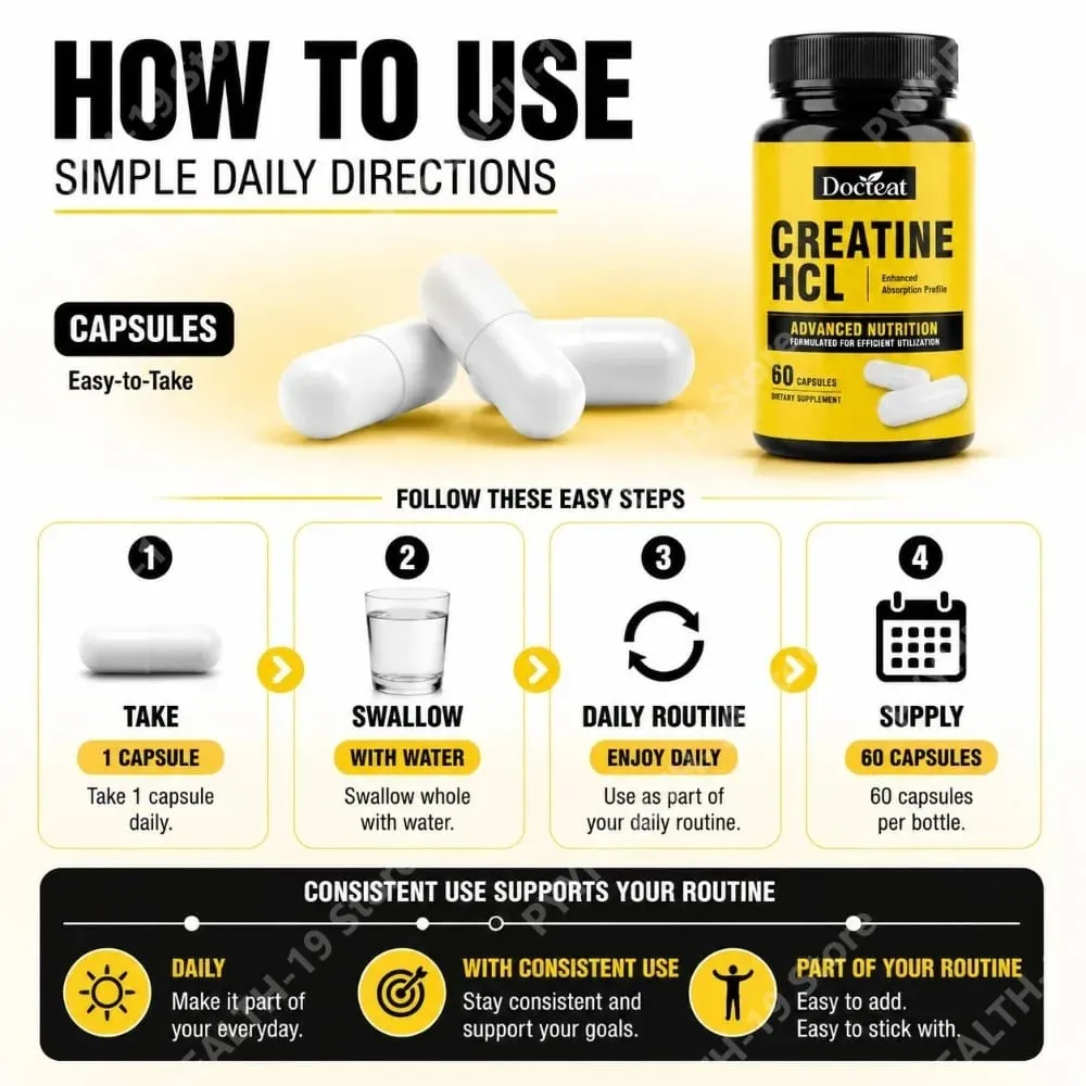 Docteat Creatine HCL Capsules with Vitamin B6 B12 & Cinnamon for Muscle Energy & Performance Support Adults 60 Capsules — image 6