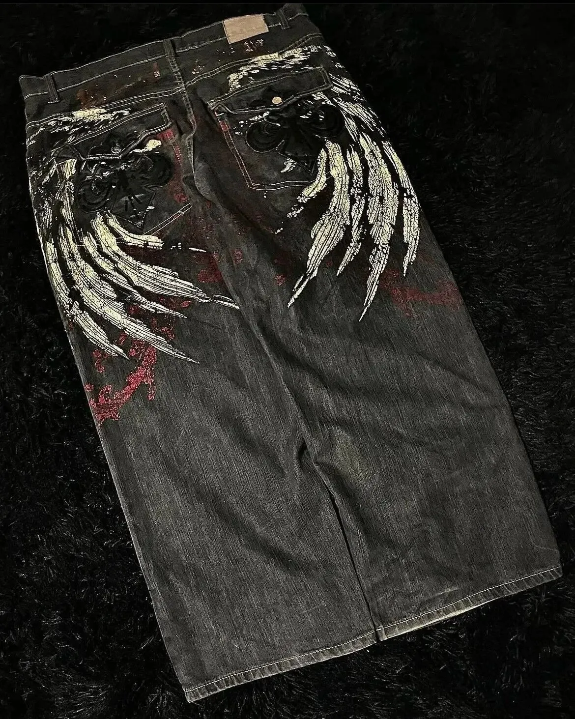 90s Gothic Centipede Embroidery Washed Oversized Wide-Leg Pants Jeans Men Y2K New Harajuku Punk Hip-Hop Rock Couple Street Wear — image 17