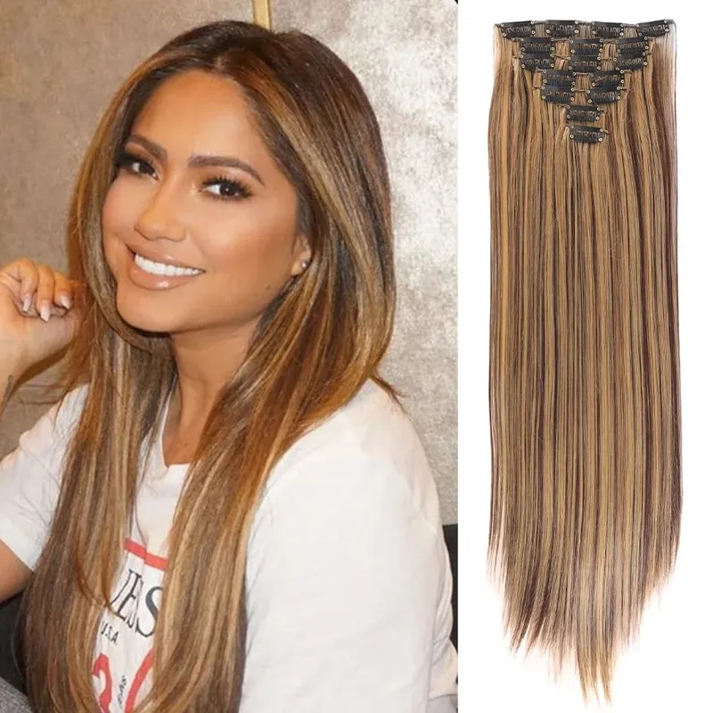 Synthetic 7 Pieces/Set 22 Inch Straight Hair Extensions Clip-In Extensions Christmas Halloween Hair Extensions — image 10