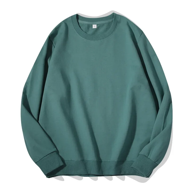 260g 100% Cotton Men's Hoodless Sweater Pullovers Sweatshirts Men Loose Solid Color Warm O Neck Tops Hip Hop Y2k Sweatshirt Tops