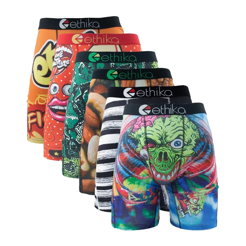 6Pcs Men Underwear Boxers Breathable Man Swimming Underpants Plus Size Print Mens Panties Trunks Sexy Men's Boxershorts