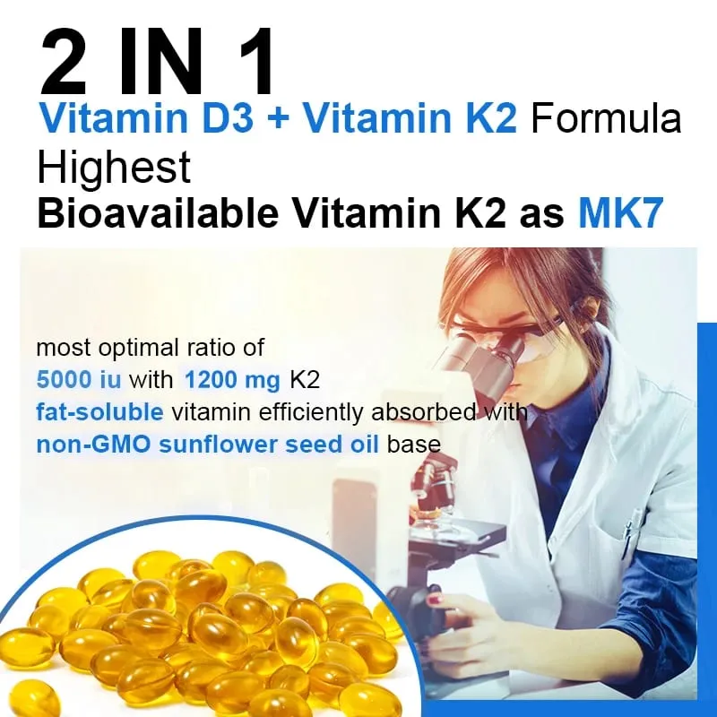 Eklem Kemik ve Bağışıklık Sağlığını Destekleyen D3+K2 Vitamini Takviyesi GDO'suz Formül Kolay yutulan D ve K Vitamini Kompleksi — image 6