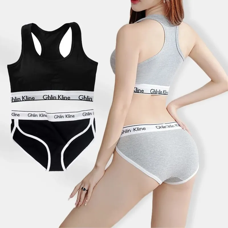 S-XL Plus Size Sports Bra Panty Set Body Shaped Sponge Pad Vest with Underwear — image 1