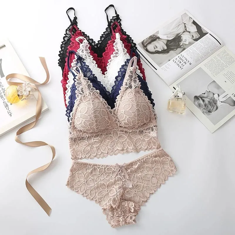 Sexy Spitze Frauen Unterwäsche Set Nahtlose Draht Frei Bh-Sets Aushöhlen Bh und Panty Sets Für Frauen Stickerei Dessous dessous