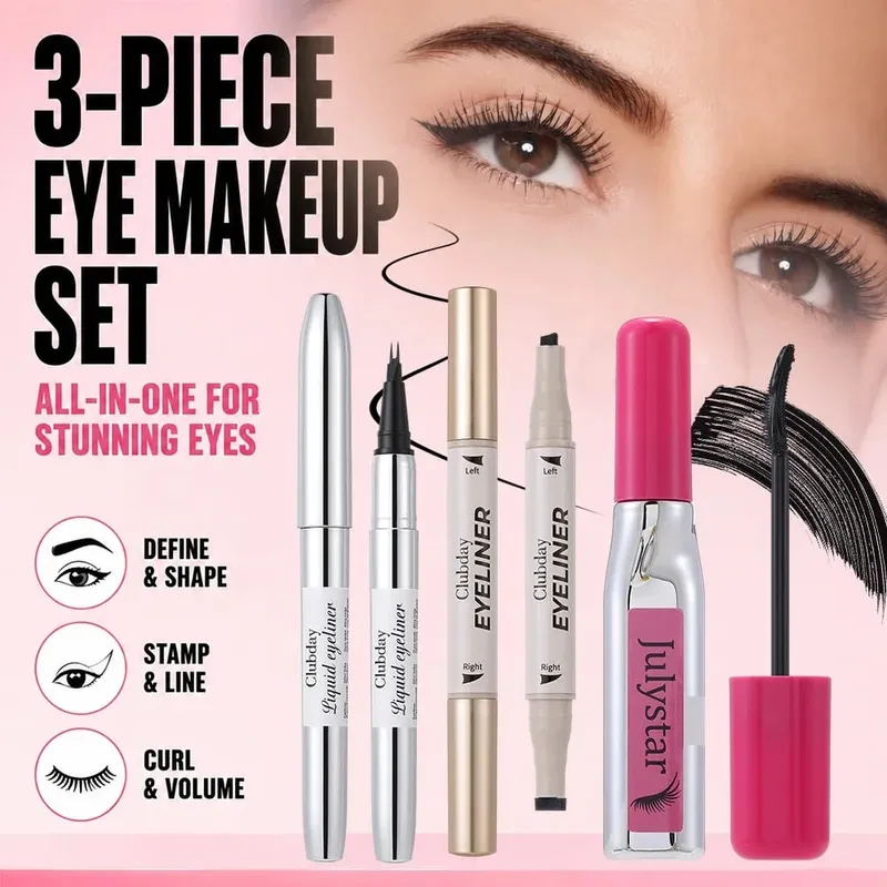 Long‑Wearing 3‑Piece Eye Kit Dual‑End Brow Eyeliner Wing Stamp Eyeliner Volumizing Mascara Create Stunning Eye Looks — image 3