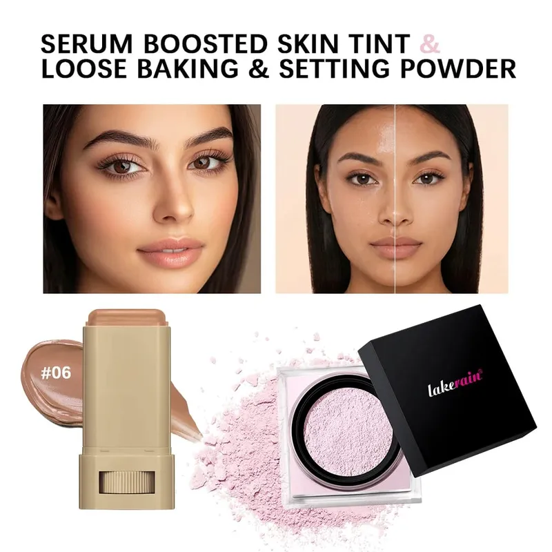 2pcs Foundation Tint Stick & Setting Powder Cosmetics Kit Coverage Even Skin Long Lasting Oil Control Matte Makeup Kit — image 11