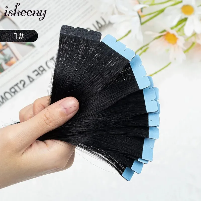 Blonde Mini Tape in Human Hair Extensions 12-24 Inches Seamless Adhesive Tape Hair on Glue 10pcs/pack Natural Straight Hair