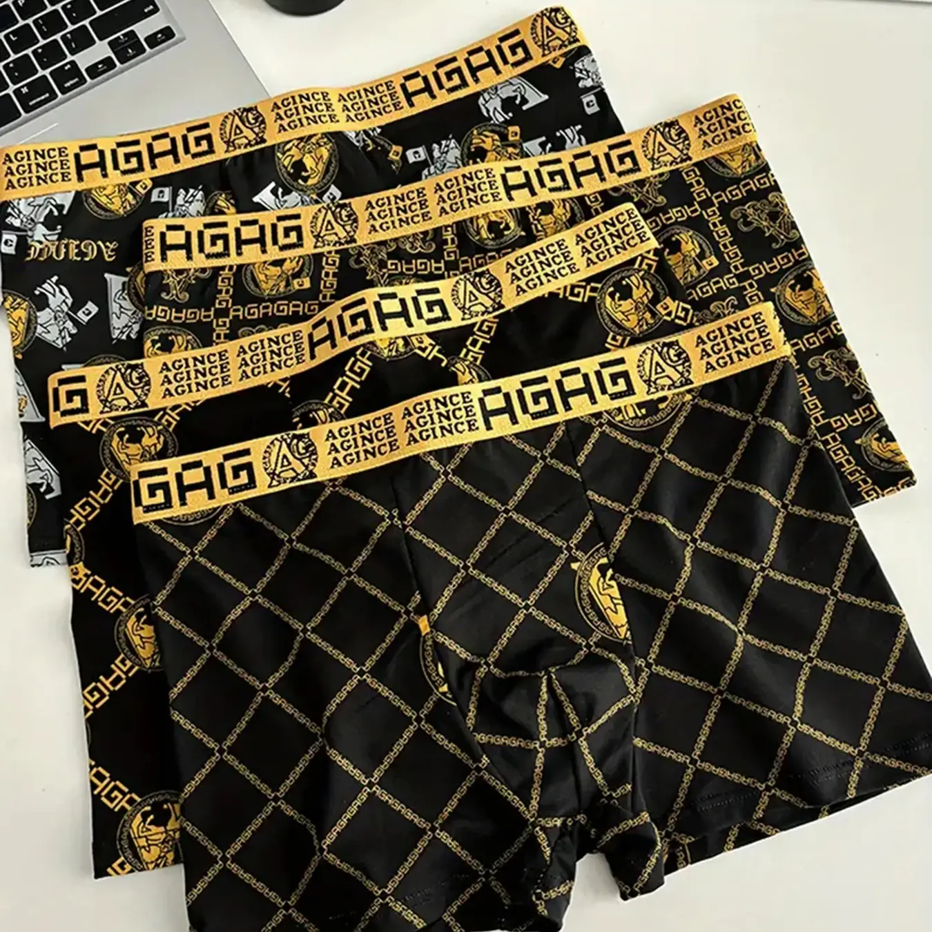 8 pcs of men's luxury chain knight printed elastic flat angle underwear - comfortable, breathable and quick drying underwear set — image 1