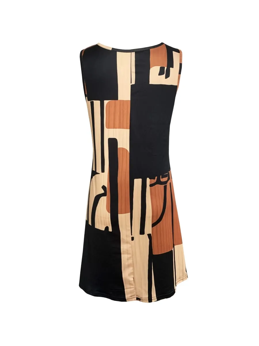 Spring&Summer Women's Geometric Pattern Sleeveless Dress For Summer Vacation dresses for women summer，Women Bohemia Midi Dresses