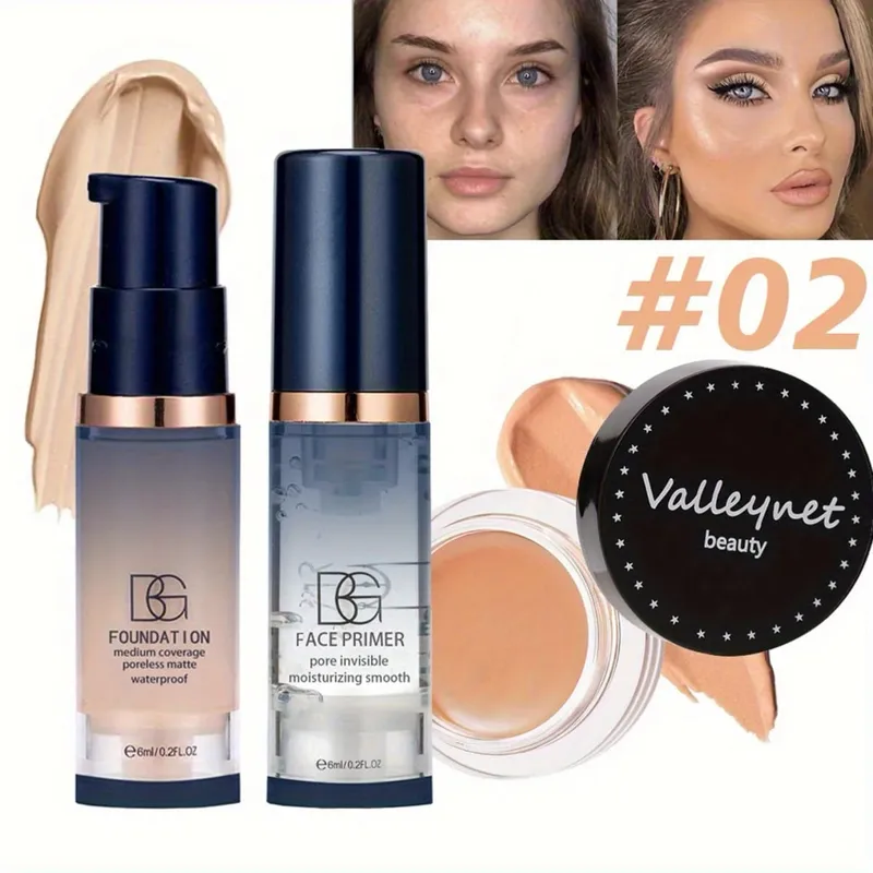 3pcs/Set Velvet Face Set Foundation+Primer+Concealer Waterproof and Long lasting Matte Effect Suitable for Beginners Travel Set. — image 7