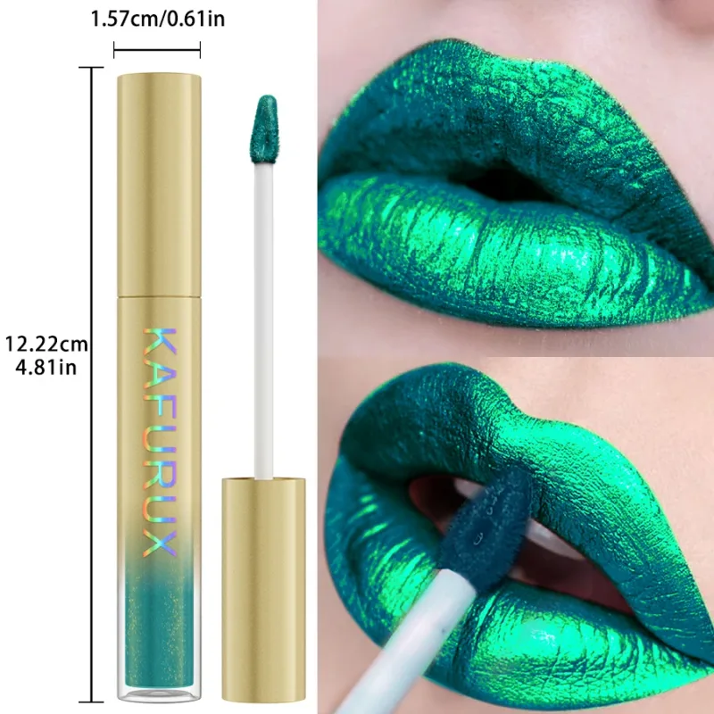 1PC Green Color Metallic Lip Glaze Glitter Liquid Lipstick Highly Pigmented Lip Tint for Lip or Eye Makeup Shine Sparkling Gifts — image 6