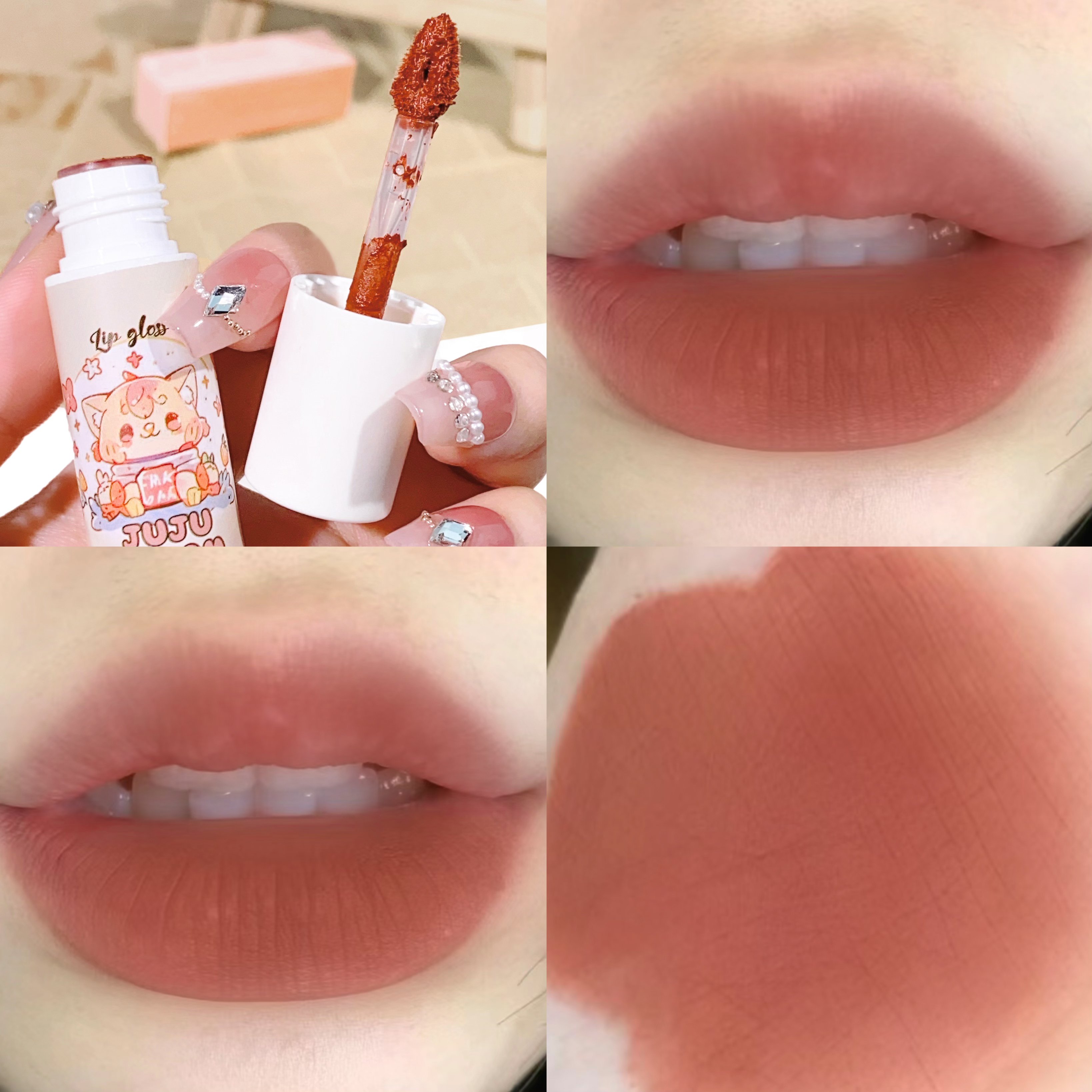 velvet lip glaze matte matte fake plain white honey peach cheap lip paste — image 9