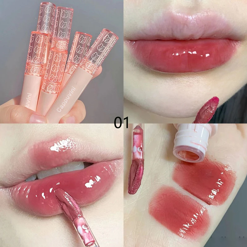 1PC Mirror Water Lip Gloss Cherry Pink Transparent Waterproof Long Lasting Moisturizing Nude Clear Tint Glass Lips Oil Makeup — image 9