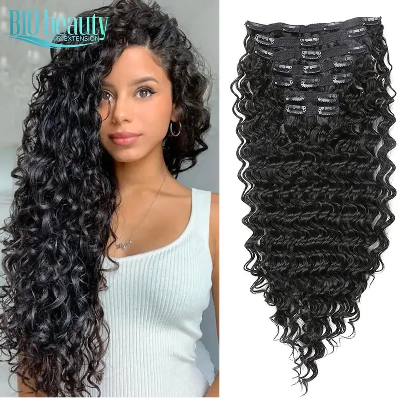 Synthetic Clip In Fitting Extension Full Head Long Kinky Curly Wig Fake False Hair Pieces Clip-on Black Brown Hairpin For Women — image 12