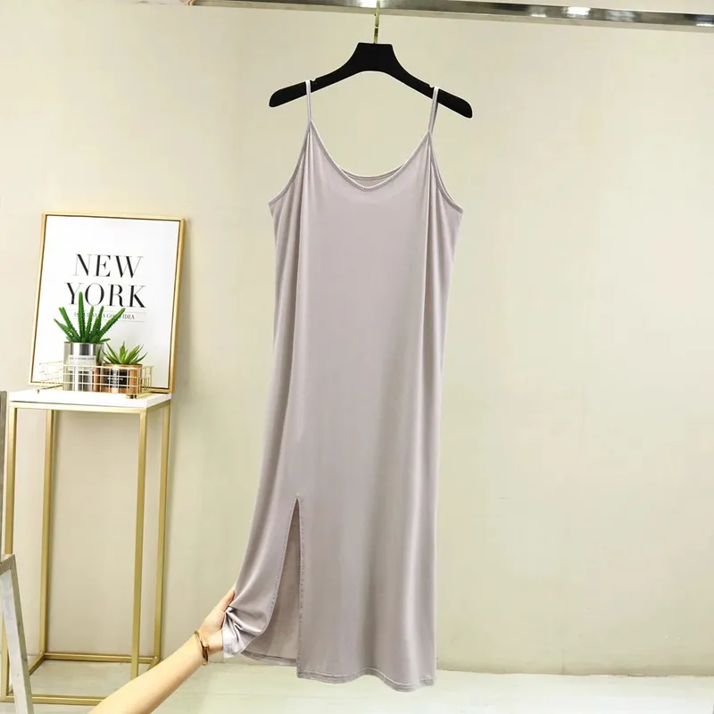 Womens Modal Full Slip Dress Underwear Veststrap Solid Long Under Dress Camisole Slips Inner Petticoat Women Intimates
