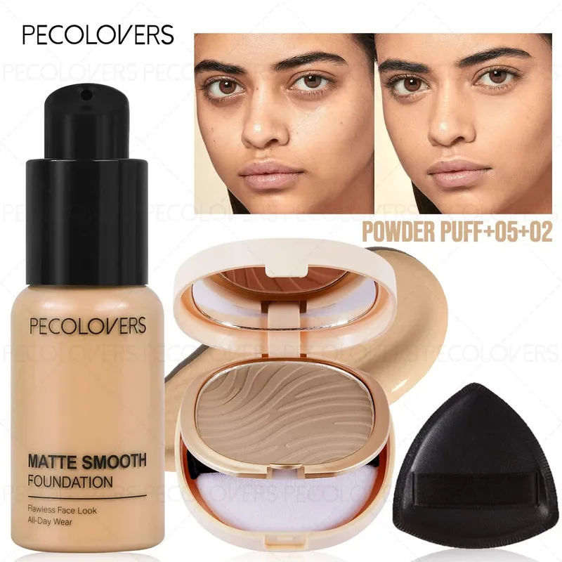 3pcs/Set Foundation Loose Powder Triangle Makeup Kit Full Coverage Liquid Foundation Waterproof Long-Lasting Base Makeup