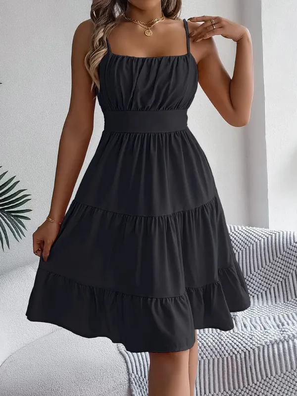 Casual Vacation Ruffled Camisole Dress Spring Summer Women's Solid Dresses for 2026 Valentine's Day Woman Clothing Pink Blue — image 10