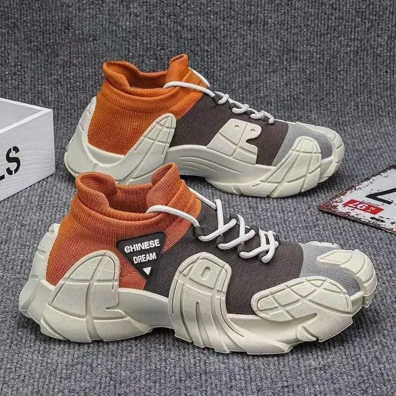 New men's shoes with thick sole lightweight knitted socks casual shoes youth fashion color blocked sports shoes
