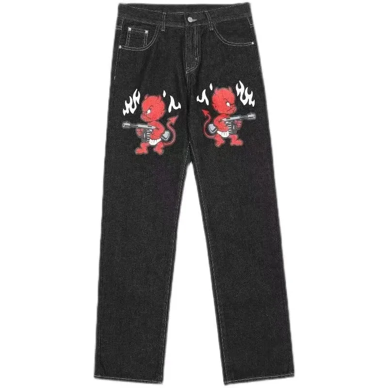 Y2K Baggy Tactical Jeans Men Punk Bullet Chain Print Washed Jean Retro High Street Jeans Hip Hop Men Casual Wide Leg Denim Pants — image 11