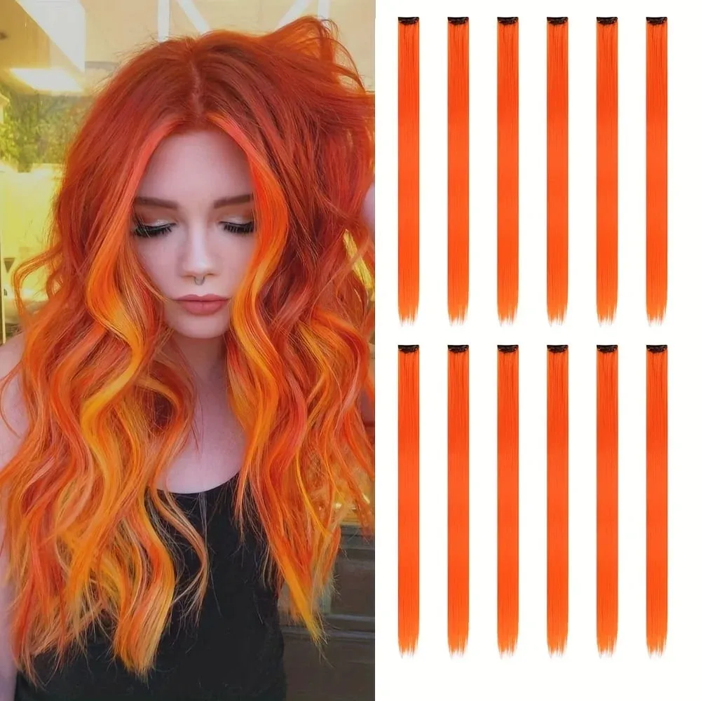12Pcs Clip In Hair Extensions 22 Inch Synthetic Color Extensions Women's Exclusive Long Straight Style Multiple Colors Available — image 8