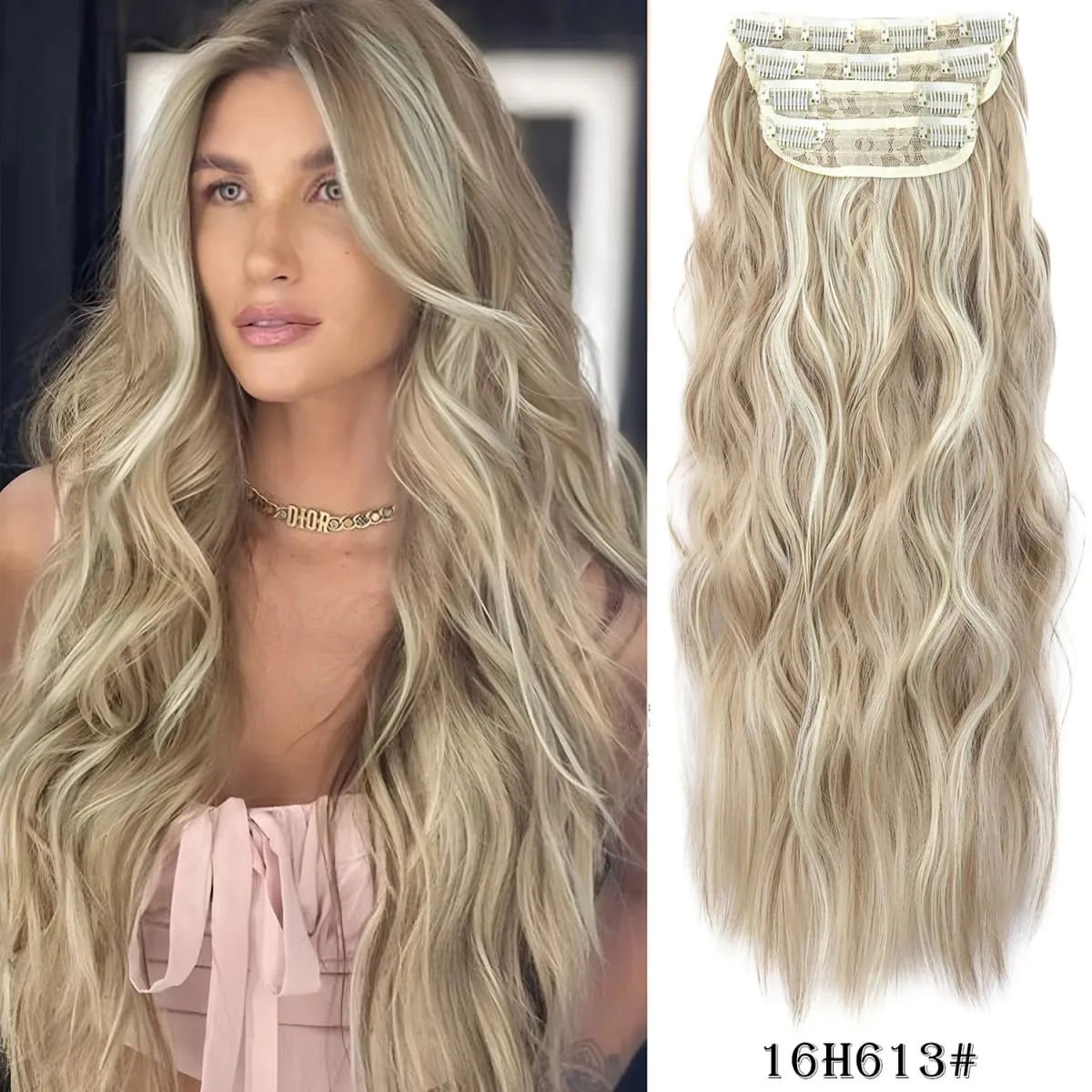 Leeons Wavy Clip In Hair Extensions 4 PCS Natural Soft Long Wavy Hairpieces Thick Double Weft Clip In Hair Extensions For Woman — image 20