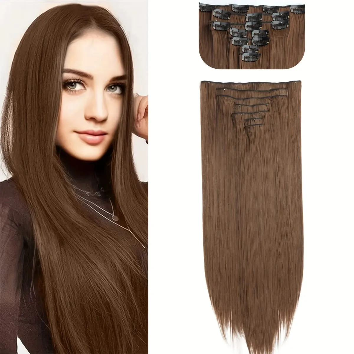 Long Straight Hairstyle 16 Clips 7Pcs/Set Hair Extensions Natural Synthetic Blonde Black Hairpieces Heat Resistant For Women — image 41