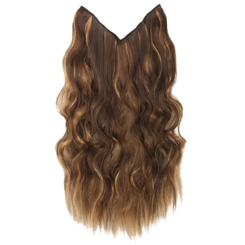 Black Halo Hair Extensions with Invisible Wire Adjustable Size 22inch Long Synthetic Wavy Curly Hairpieces for Women No Clip — image 15
