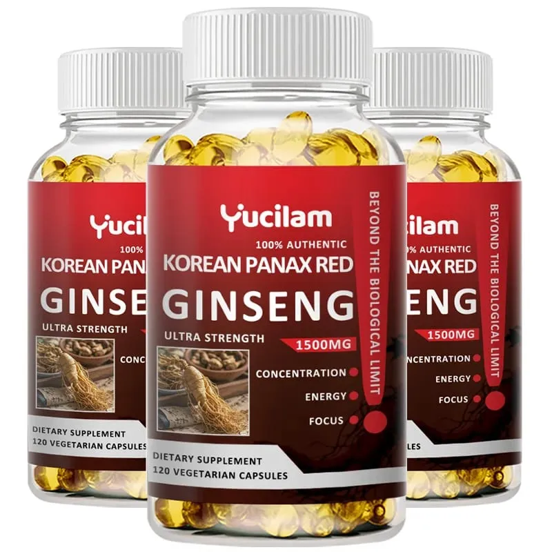 Korean Red Ginseng 1500 mg - Energy Supplement for Peak Performance Focus & Vitality - High Potency Ginseng Root Extract