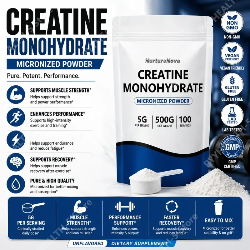 Micronized Creatine Monohydrate Powder 500g 100 Servings 5g Scoop Sports Nutrition Supplement for Men & Women — image 1