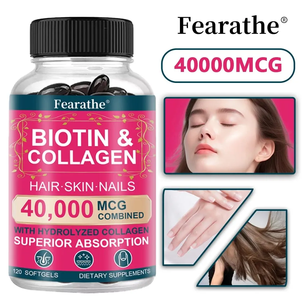 Biotin Collagen Supplement - Hair Growth Support Skin & Nails - 40000 mcg with Vitamins B Complex Hyaluronic Acid & Keratin — image 1