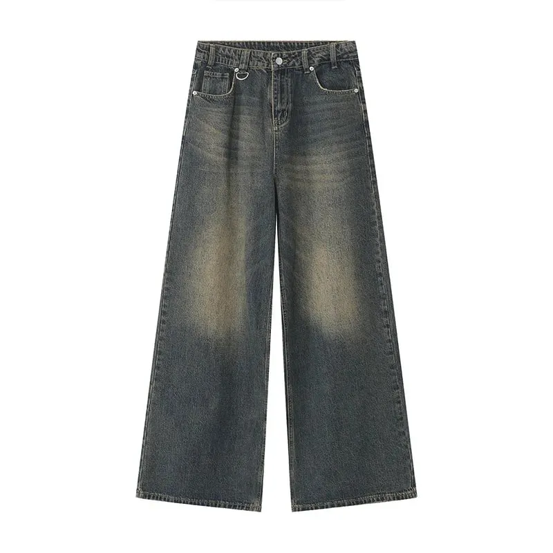 Summer Men's Denim Pants Old Blue Washed Male Jeans Straight Casual Menwear Loose Wide Leg Trousers New Fashion 9C354