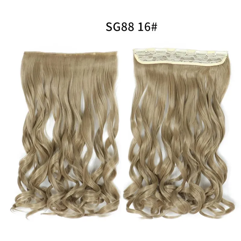 Long Straight Curly One Piece 5clips Clip-in Extensions 22Inch Heat Resistant Hairstyles Colour Mix Blonde Hair Piece For Women — image 37