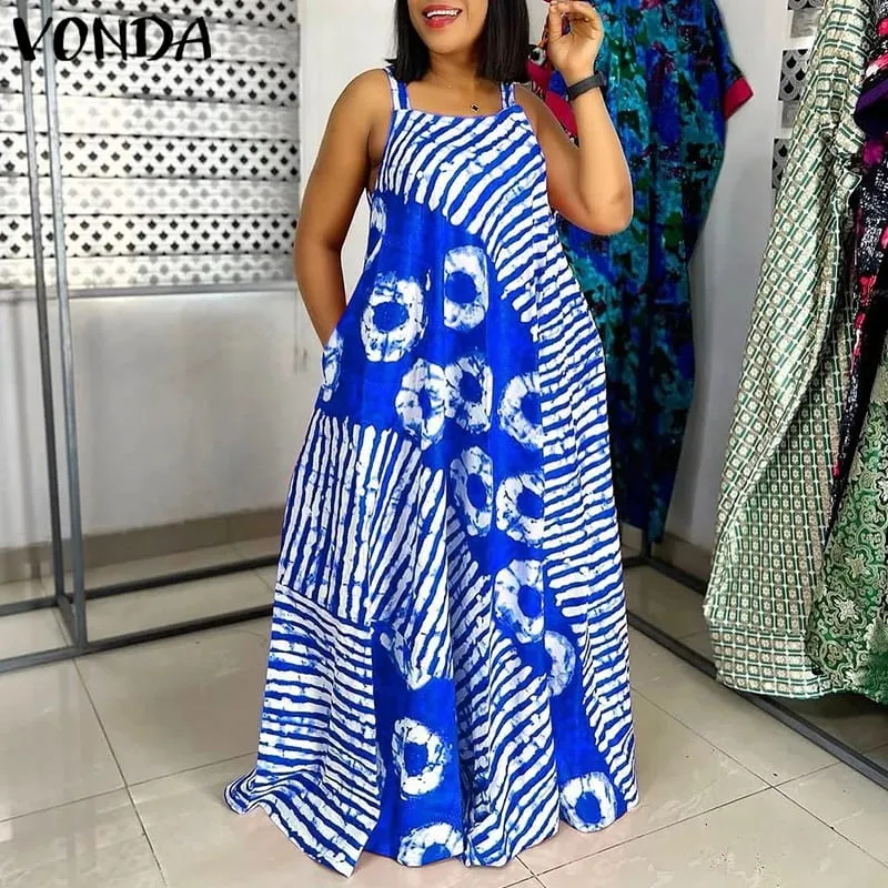 Plus Size 5XL Summer Bohemian Printed Maxi Dresses Sleeveless Party Beach Sundress Tank Long Vestido Casual Holiday Robe — image 4