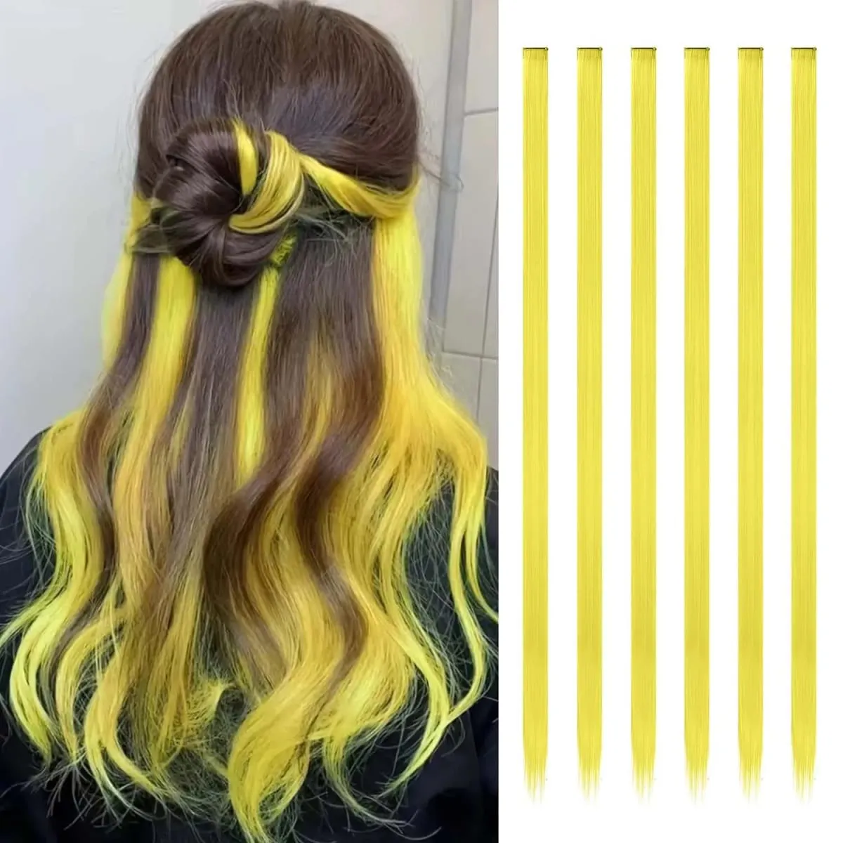 6 pçs extensões de clipe sintético 24 Polegada extensões de cabelo colorido destaques festa longo em linha reta hairpieces para mulheres crianças menina — image 8