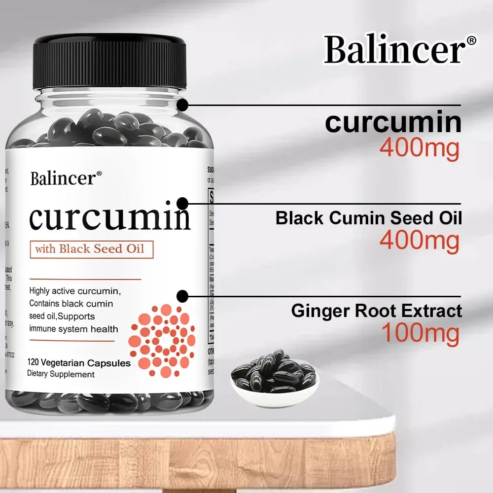 Turmeric Curcumin Capsules Supplement with Black Seed Oil Extract for Joint Digestive & Immune Support Brain Cognition — image 2