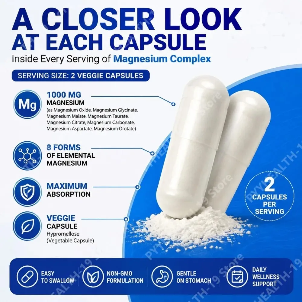 Magnesium Complex Capsules 8 Forms 1000mg Oxide Glycinate Malate For Sleep Bone Muscle & Wellness Support Adult 90 Count — image 6