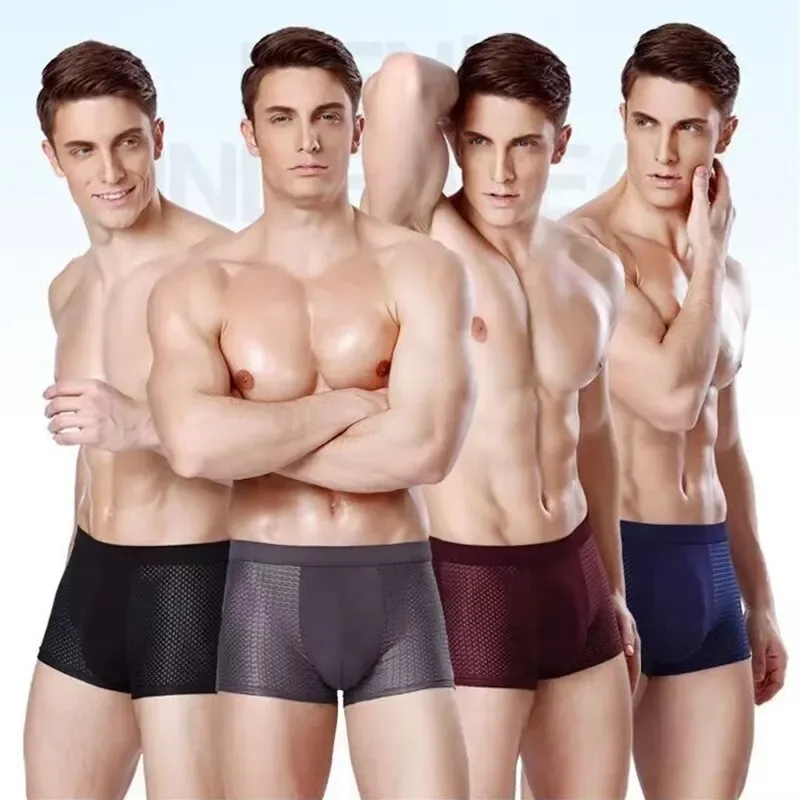 4Pcs/Lot Ice Silk Men's Boxer Pantie Underpant plus Size 4XL Shorts Breathable Underwear Men's Panties Ultrathin Shorts Trunk — image 7