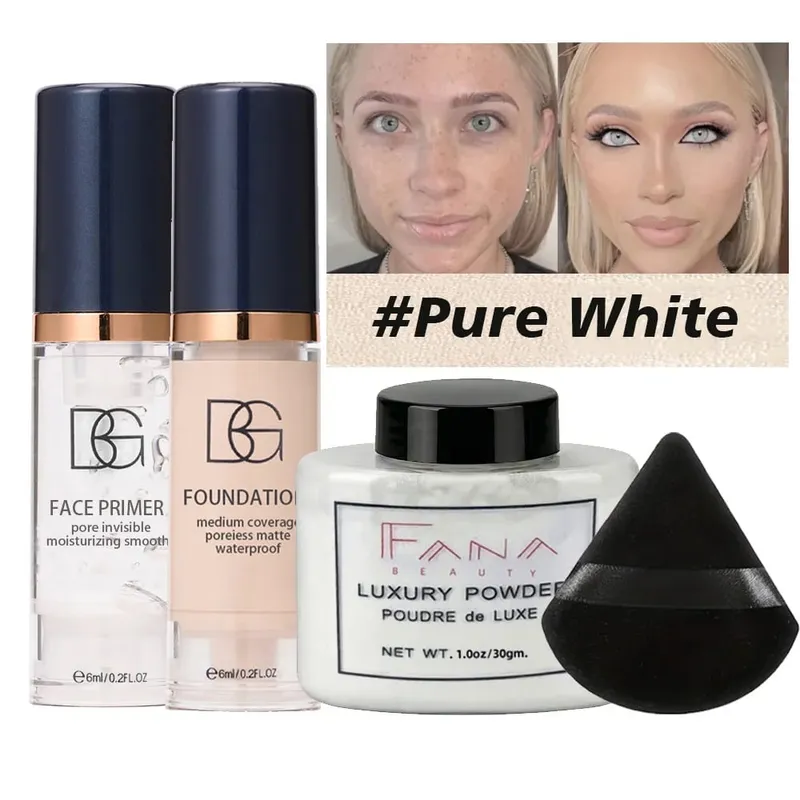 4-Pcs Set Face Makeup Bundle - Smoothing Primer Matte Foundation Setting Powder with Puff - Long-Lasting Waterproof Value Pack — image 8