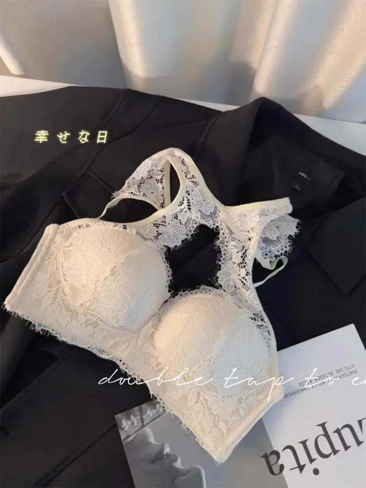Spanish Lace Lingerie Set VS-Inspired Halter Bra Small Busts Anti-Droop Slimming Support Pure Winter Comfort Bralette — image 5
