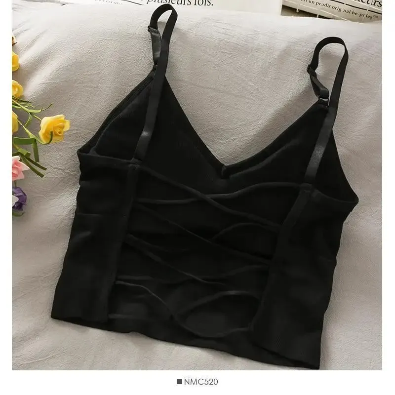 Womens Tops Sexy Tank Top Women Built In Bra Solid Color Camis for Women Crop Top Off Shoulder Sleeveless Camisole 2024 New — image 10