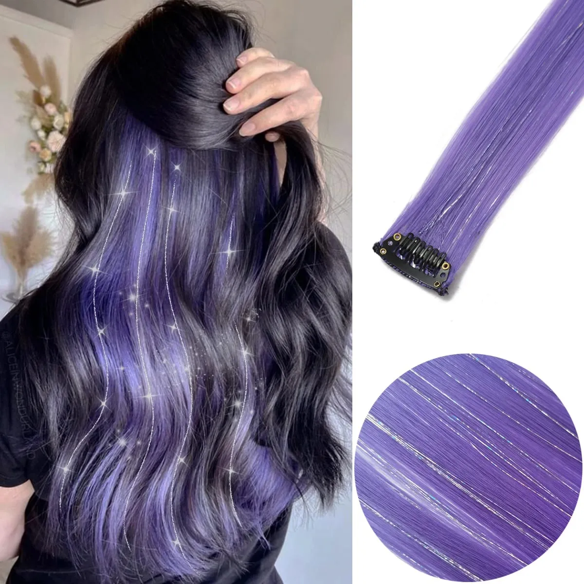 6pcs/pack Colored Party Highlights Clip in Hair Extensions 22 inches Multi-colors Straight Hair Synthetic Hairpieces