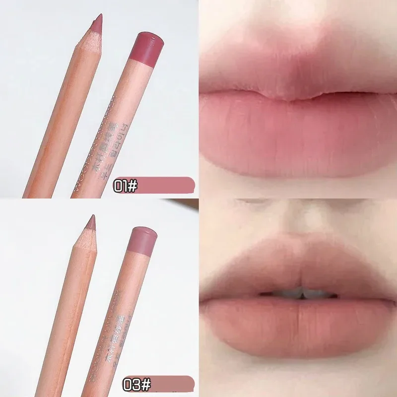 Wooden Matte Lip Liner Pencil Long Lasting Waterproof Nude Low Saturation Lip Pencil Natural Contour Lip Makeup for Beginners — image 14