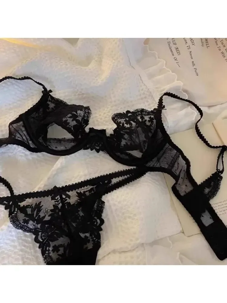 Riviera Sheer Bralette - Breathable Half Cup Underwire Bra Summer-Ready Lace Lingerie Set No Sponge Heatwave-Friendly — image 2