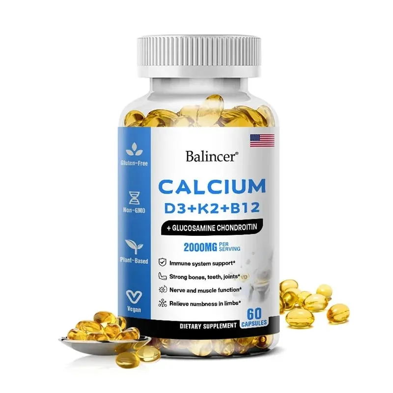 Balincer Vitamin D3+K2+B12 2000mg Capsules for Bone Immune and Calcium Support 120 Capsules Non-GMO