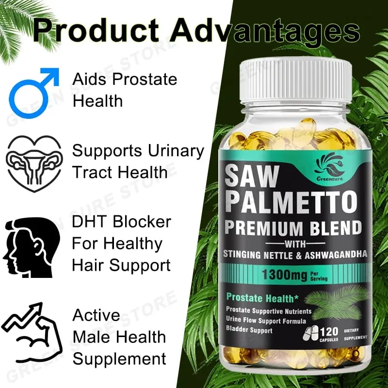 Men's Saw Palmetto Stinging Nettle Ashwagandha Lycopene - Bladder and Urinary Relief Men's Prostate Supplement — image 2