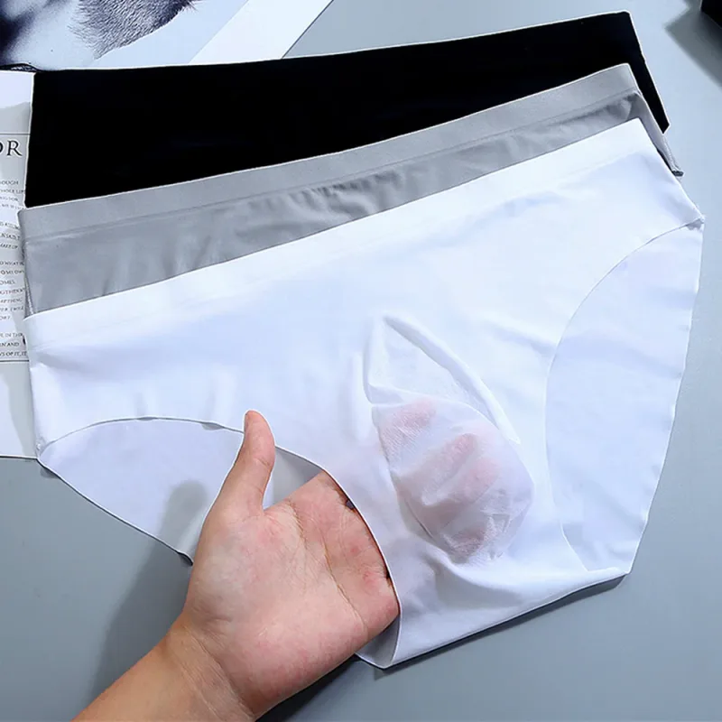 Men's Ice Silk Seamless Briefs Summer New Ultra-thin Panty Transparent Sexy Quick-drying Trendy Breathable Underwear Panties — image 3