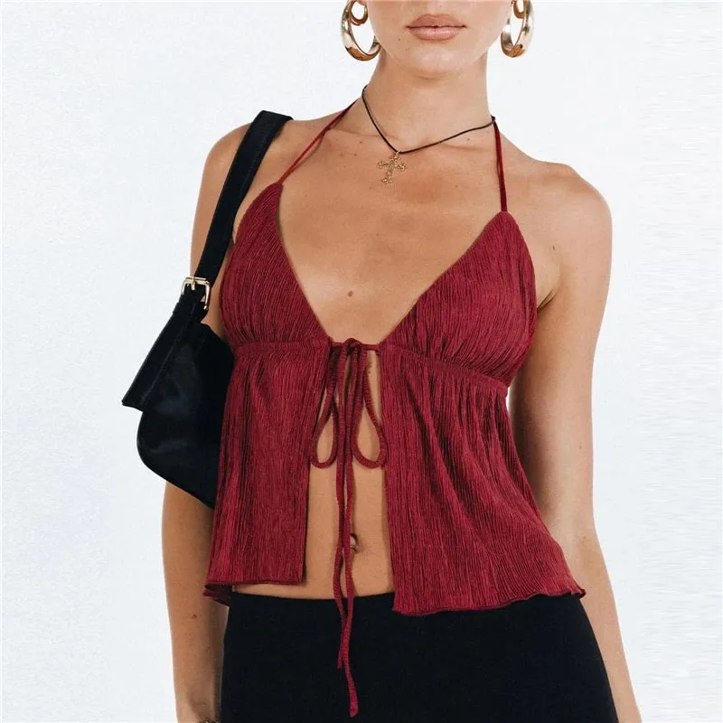 Sexy Summer Cami Top Bowknot Lace-Up Sleeveless Cropped Vest Elegant Youth Clothes Women Fashion Off Shoulder 2024 New — image 12