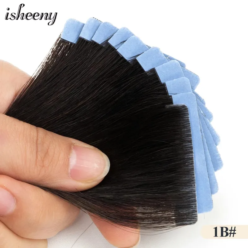 Isheeny Invisible Tape In Hair Extensions 12" 16" 20" Skin Weft Tape Ins 10ks Natural Straight Machine Made Remy Human Hair