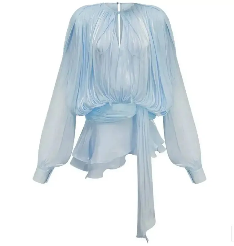Top Beige chemisier uni Mini robes pour femmes col en V à manches longues épissé à lacets Style doux robe femme vêtements mode P7WI — image 10